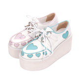Pink And Blue Cute Heart Pattern Platform Sweet Lolita Shoes